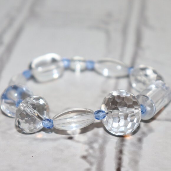 ❄️💙 Clear Glass & Blue Crystal Bracelet · 7" · Frosted Glow ✨ - Picture 1 of 5